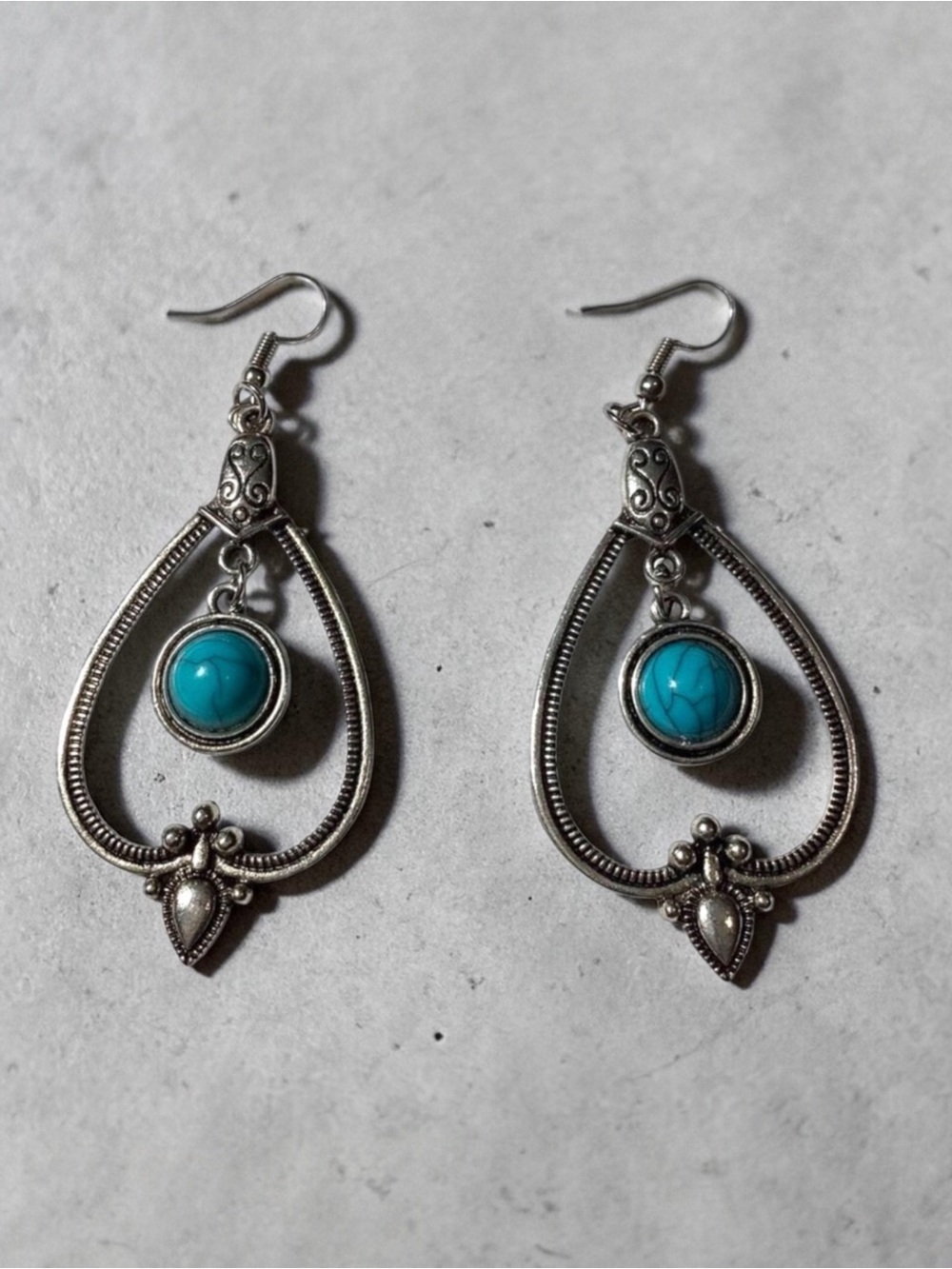 Ornament Waterfall Turquoise Bohemian Style Dangle Earrings for Pierced Ears